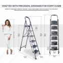 6 Step Iron Ladder T006E, Wide Anti-Skid Steps, 150 kg Capacity, Powder-Coated, Foldable | EnvMart