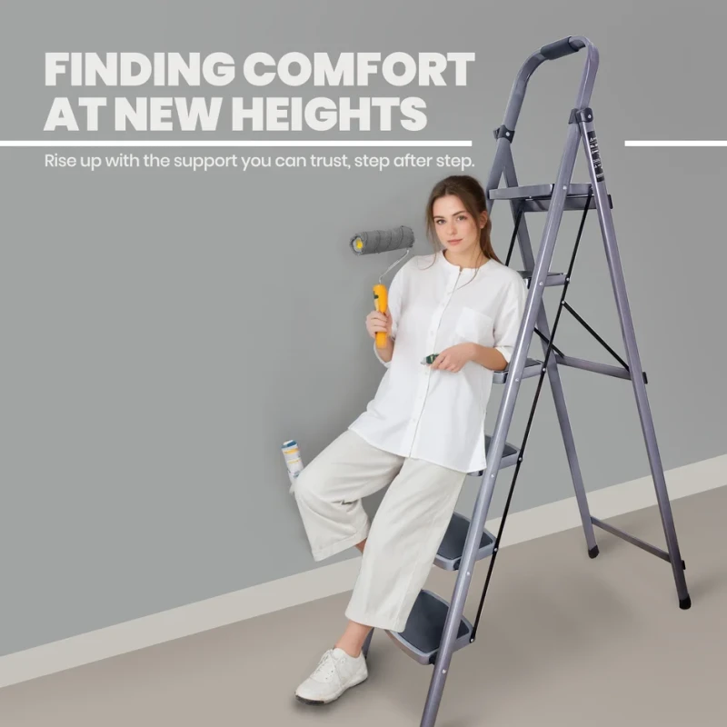 6 Step Iron Ladder T006E, Wide Anti-Skid Steps, 150 kg Capacity, Powder-Coated, Foldable | EnvMart