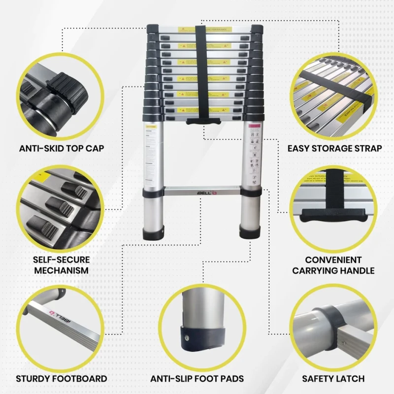 iBELL TE012 Aluminium Ladder 13 Steps 12.5ft 150kg Load Aerospace Alloy | EnvMart