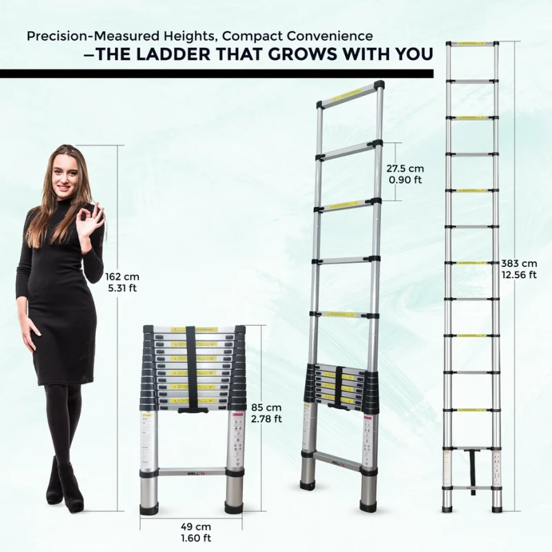 iBELL TE012 Aluminium Ladder 13 Steps 12.5ft 150kg Load Aerospace Alloy | EnvMart