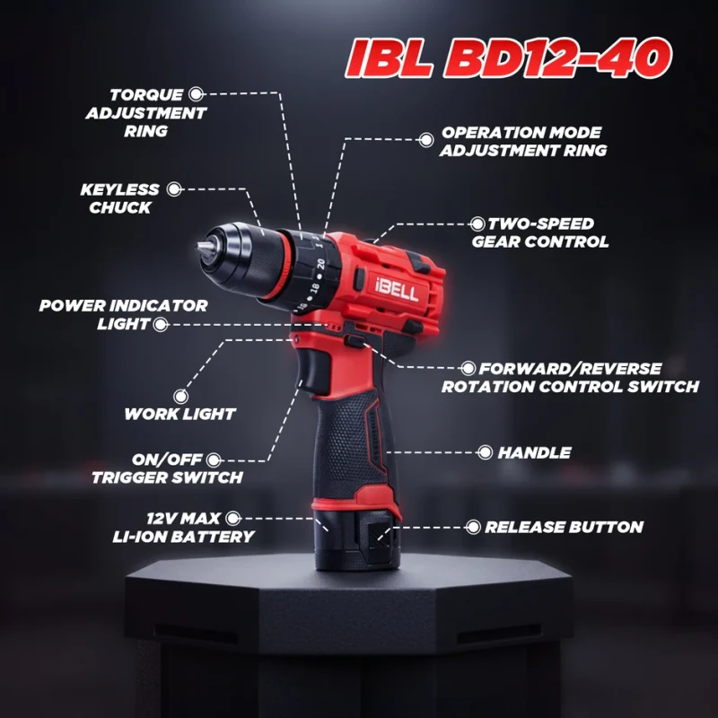 Cordless Impact Drill Brushless IBL BD12-40, 40 Nm, 2-Speed, 20+3 Clutch | EnvMart