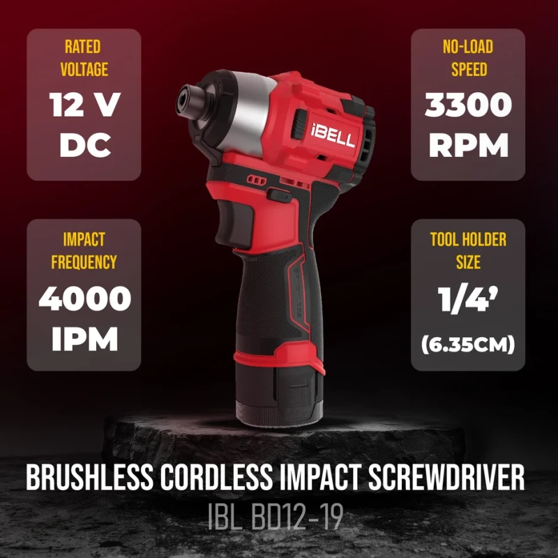 Cordless Impact Screw Driver IBL BD12-19 Brushless Motor 185 Nm Torque 2-Speed Hex Chuck | EnvMart