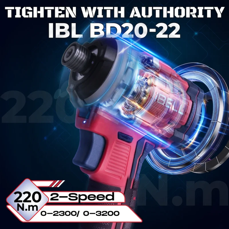 IBL BD20-22 Cordless Brushless Impact Screwdriver 20V, 220Nm, 3-Speed, Hex Chuck | EnvMart