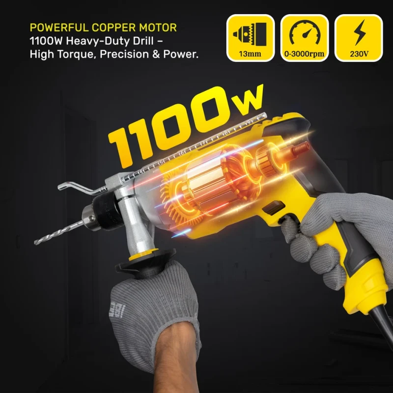 Electric Impact Drill VR ID13-30 1100W 13mm Keyless Chuck Variable Speed | Power Tools | EnvMart
