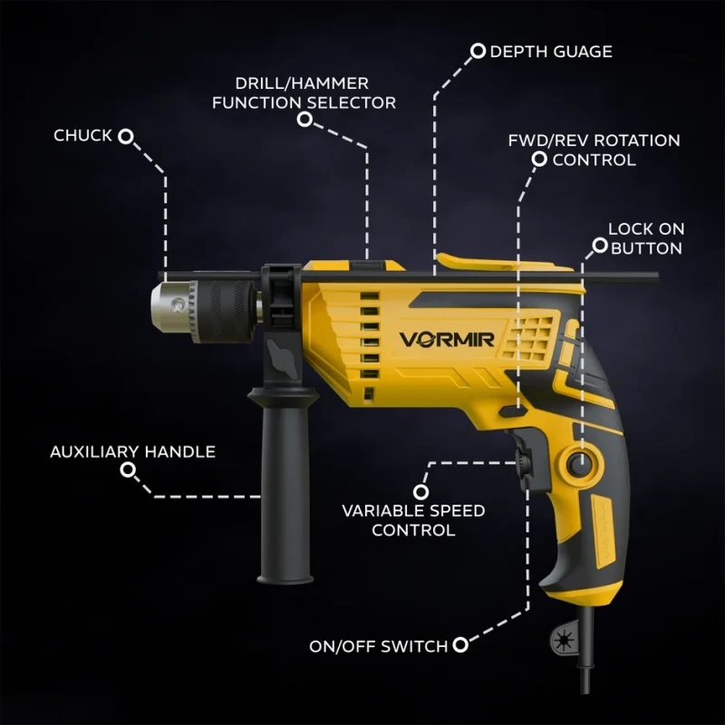 Impact Drill Tool Set 650W 13mm Keyless Chuck 220-230V 0-2800 RPM 90 Accessories | EnvMart