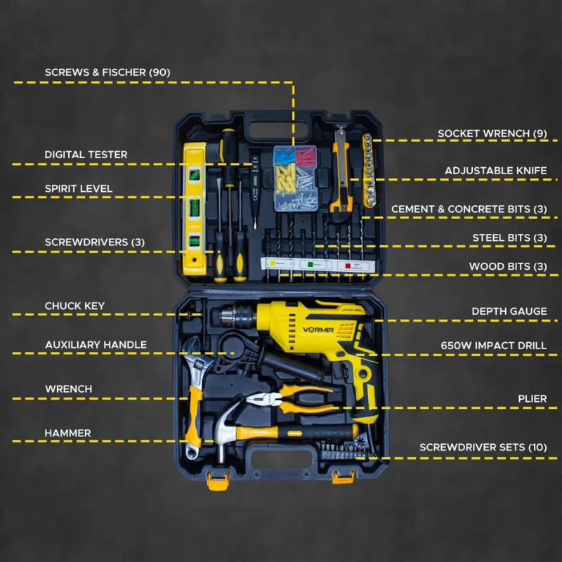 Impact Drill Tool Set VR TD13-139, 650W, 13mm Chuck, 2800 RPM, Accessories | EnvMart