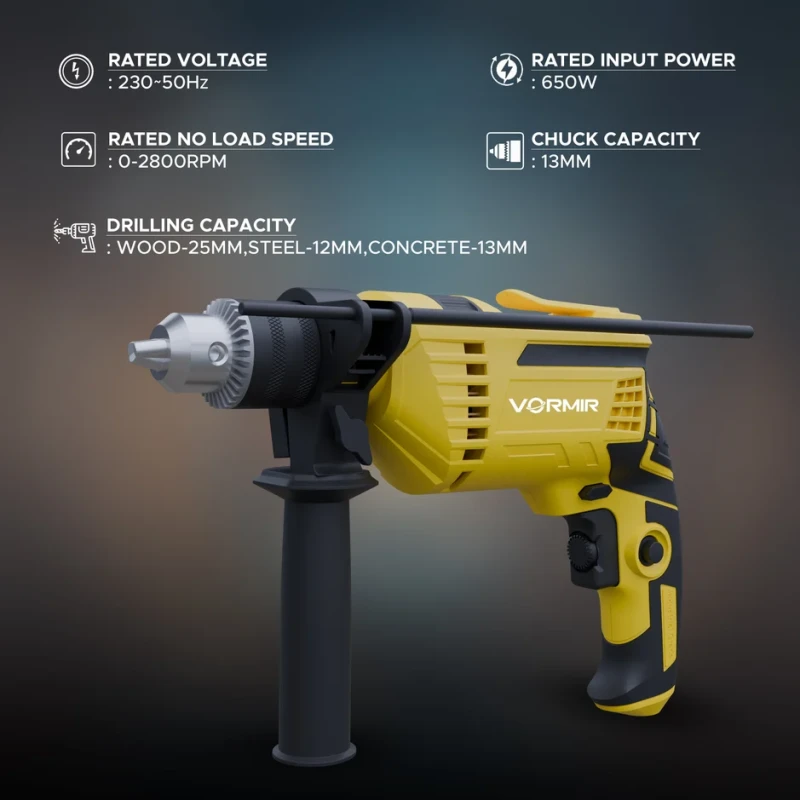 Impact Drill Tool Set VR TD13-139, 650W, 13mm Chuck, 2800 RPM, Accessories | EnvMart