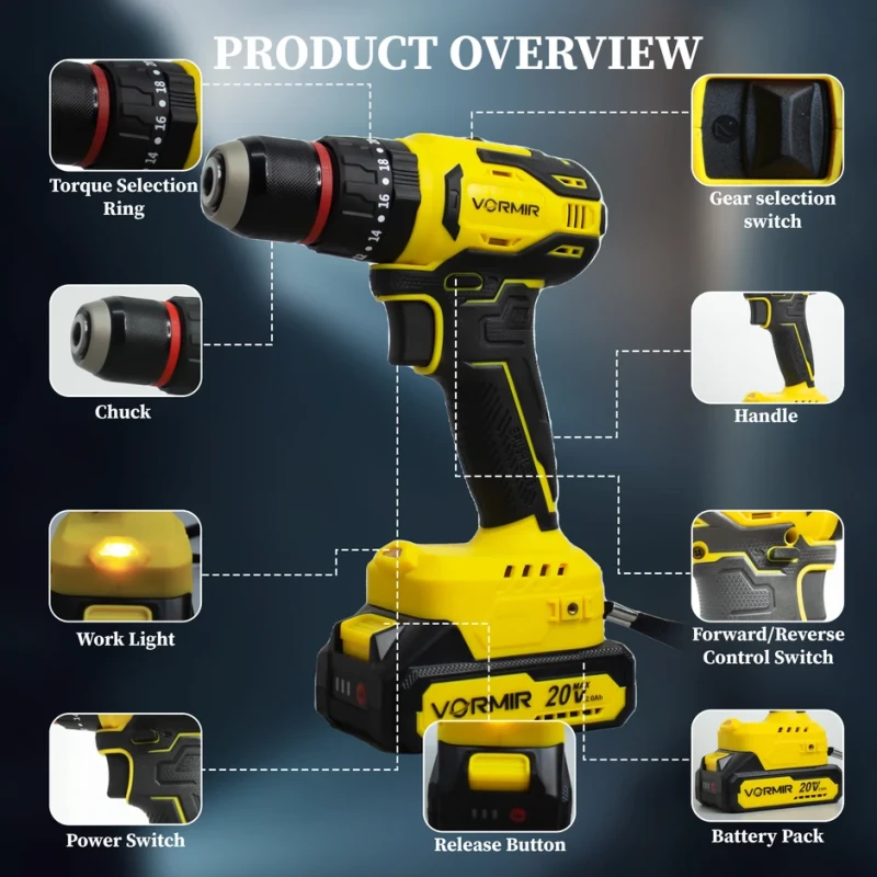 iBELL VR CD21-30 Cordless Impact Drill 20V Max, 2Ah Battery, Brushed Motor, 30Nm, 10mm Chuck | EnvMart