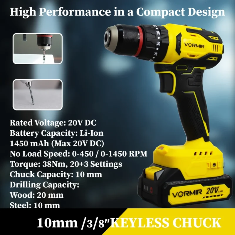 iBELL VR CD21-30 Cordless Impact Drill 20V Max, 2Ah Battery, Brushed Motor, 30Nm, 10mm Chuck | EnvMart