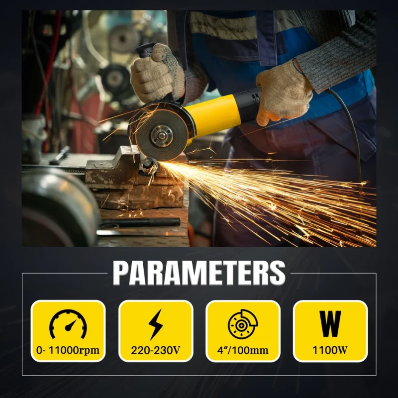 VORMIR VR AG10-06 Angle Grinder 100mm 1100W 220V 11000 RPM Class 2 Protection | EnvMart