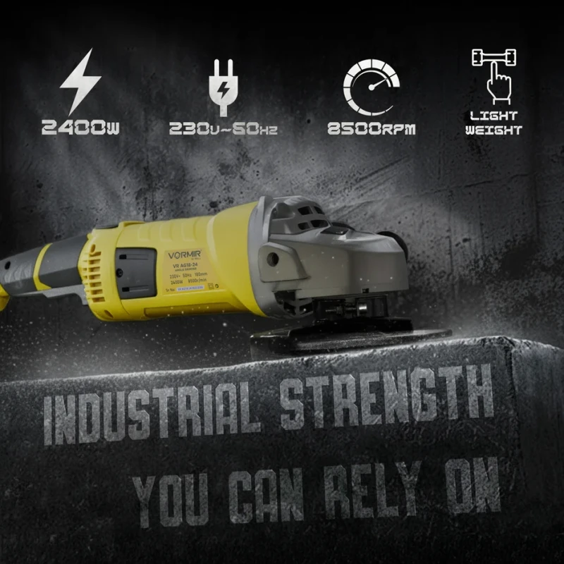 Angle Grinder 180mm, 2400W, 8500 RPM, Class II Protection | EnvMart