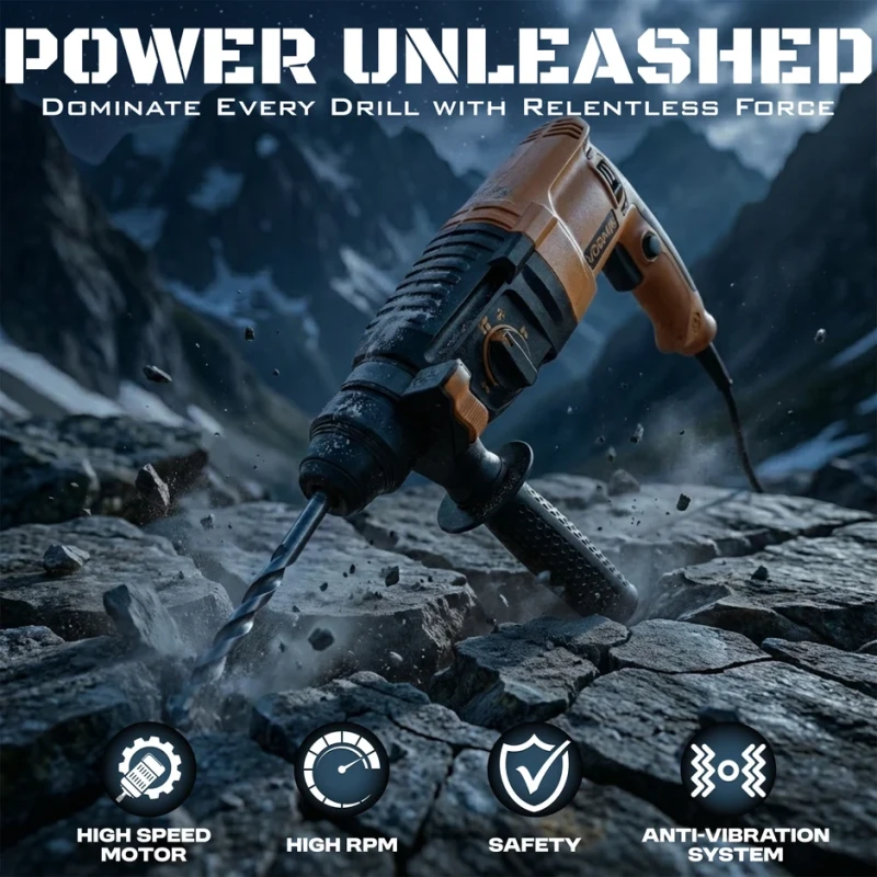 VR RH26-24 Rotary Hammer Drill 26mm SDS Plus, 800W, 220V, 3 J Impact Energy | EnvMart