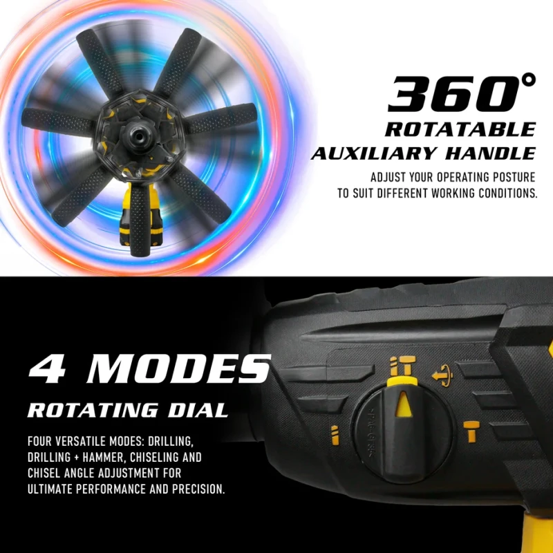 VR BH21-44 Cordless Brushless Rotary Hammer Drill 20V Max, 3J, SDS Plus, 2×4.0Ah Batteries | EnvMart