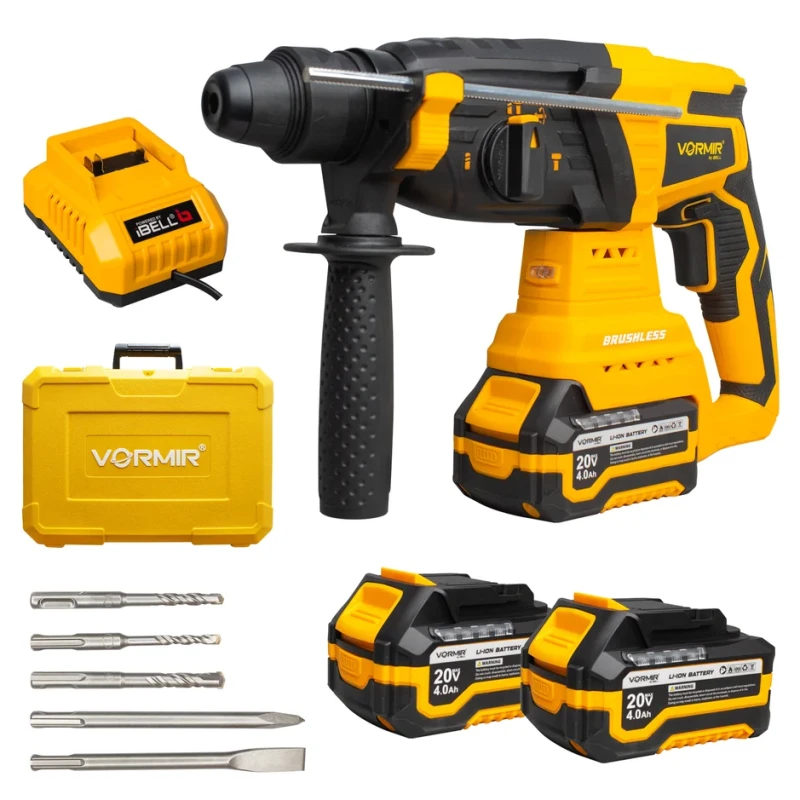 VR BH21-44 Cordless Brushless Rotary Hammer Drill 20V Max, 3J, SDS Plus, 2×4.0Ah Batteries | EnvMart