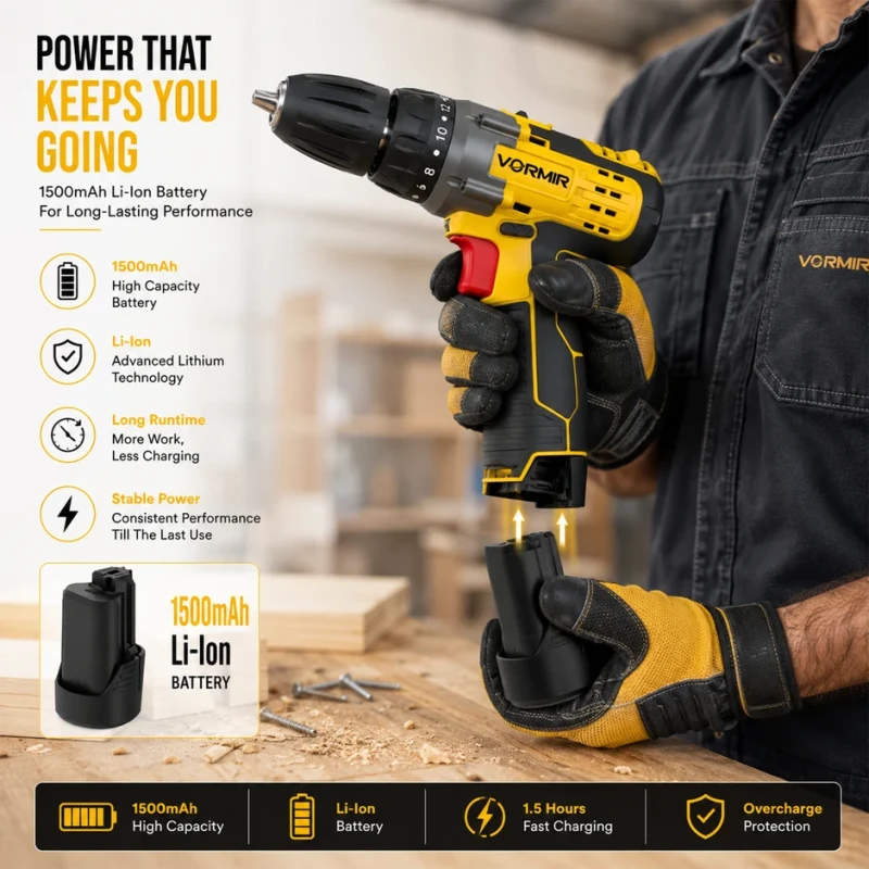 Cordless Driver Drill 12V VR CD12-46, Dual Li-Ion Battery, 25Nm Torque, Fast Charger | EnvMart