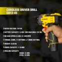 Cordless Driver Drill VR CD12-45, 12V, 25Nm, Dual 1500mAh Li-Ion Batteries, 10mm Keyless Chuck | EnvMart