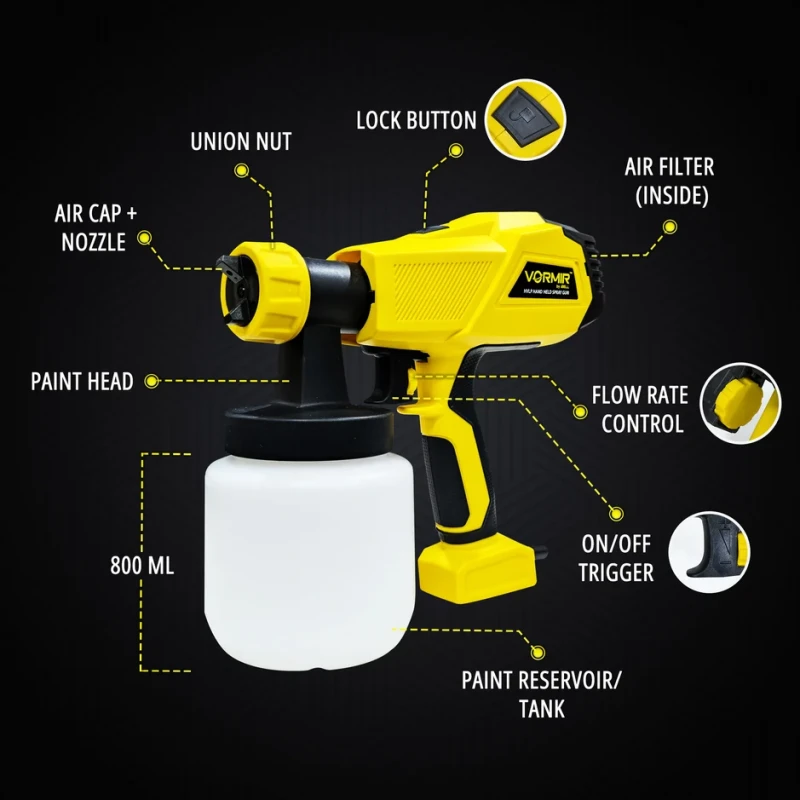 HVLP Hand Held Spray Gun VR SG45-25, 400W, 230V, 800ml Reservoir | EnvMart