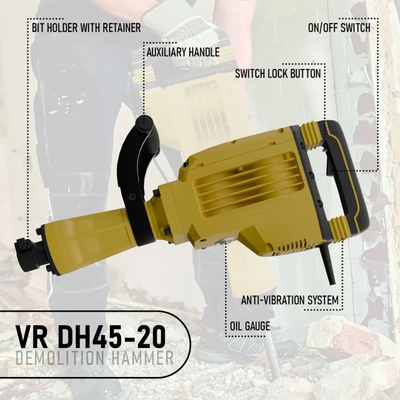 VR DH45-20 Heavy Duty Demolition Hammer 1500W 45J 30mm HEX Chuck 1900 BPM | EnvMart