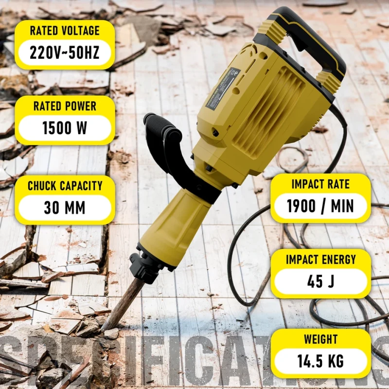 VR DH45-20 Heavy Duty Demolition Hammer 1500W 45J 30mm HEX Chuck 1900 BPM | EnvMart