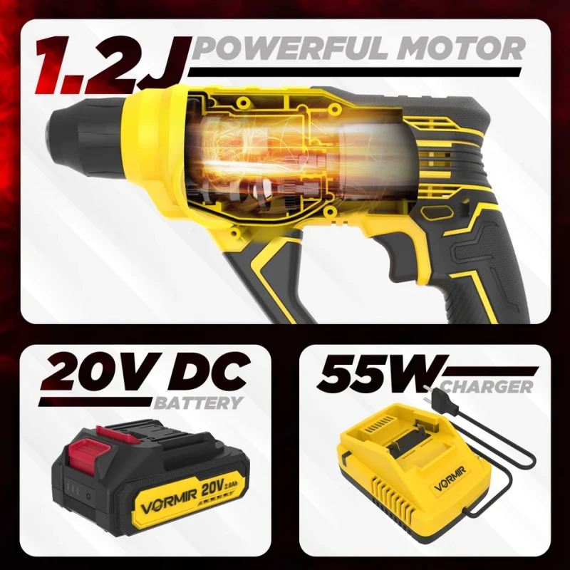 Cordless Rotary Hammer Drill VR CH21-10, 20V Li-Ion, 2.0Ah, SDS Plus, 1.2J Impact | EnvMart