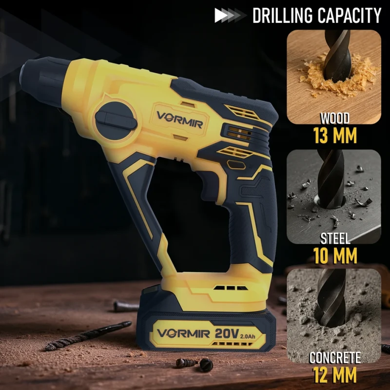 Cordless Rotary Hammer Drill VR CH21-10, 20V Li-Ion, 2.0Ah, SDS Plus, 1.2J Impact | EnvMart
