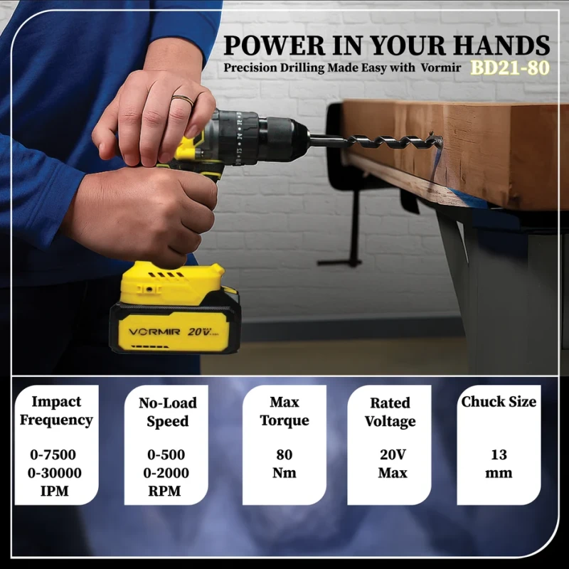 VR BD21-80 Cordless Brushless Impact Drill 80 Nm, 2-Speed, 4.0Ah, BMC Case | EnvMart