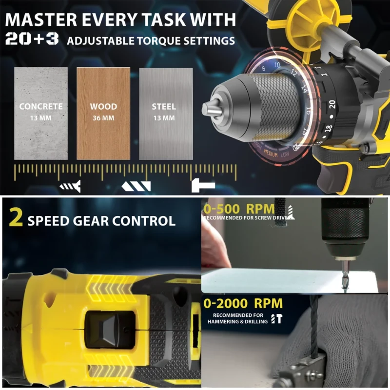 VR BD21-80 Cordless Brushless Impact Drill 80 Nm, 2-Speed, 4.0Ah, BMC Case | EnvMart