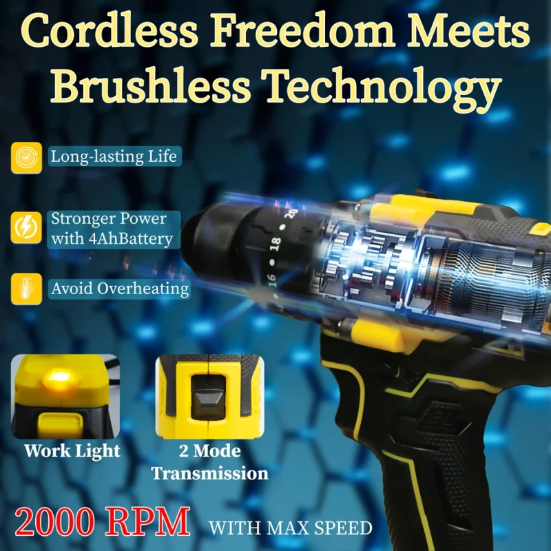 VR BD21-80 Cordless Brushless Impact Drill 80 Nm, 2-Speed, 4.0Ah, BMC Case | EnvMart