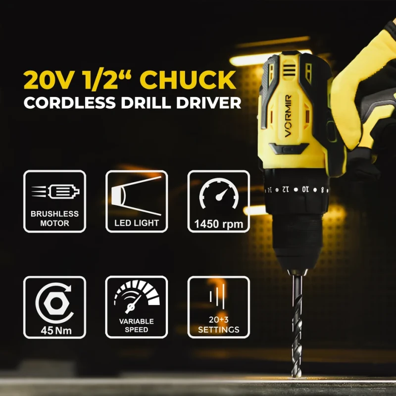 iBELL VR BD21-45 Cordless Impact Drill 20V Max, Brushless, 45Nm, 2-Speed, 2.0Ah Battery, 13mm Chuck | EnvMart