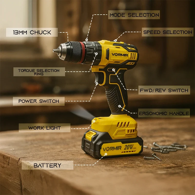 iBELL VR BD21-45 Cordless Impact Drill 20V Max, Brushless, 45Nm, 2-Speed, 2.0Ah Battery, 13mm Chuck | EnvMart