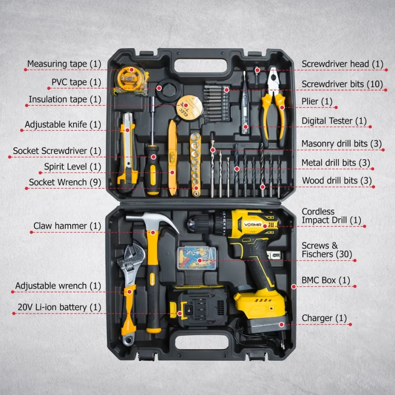 Cordless Impact Drill Toolbox VR BT21-38, Brushless, 20V Max, 38Nm, Li-ion | EnvMart