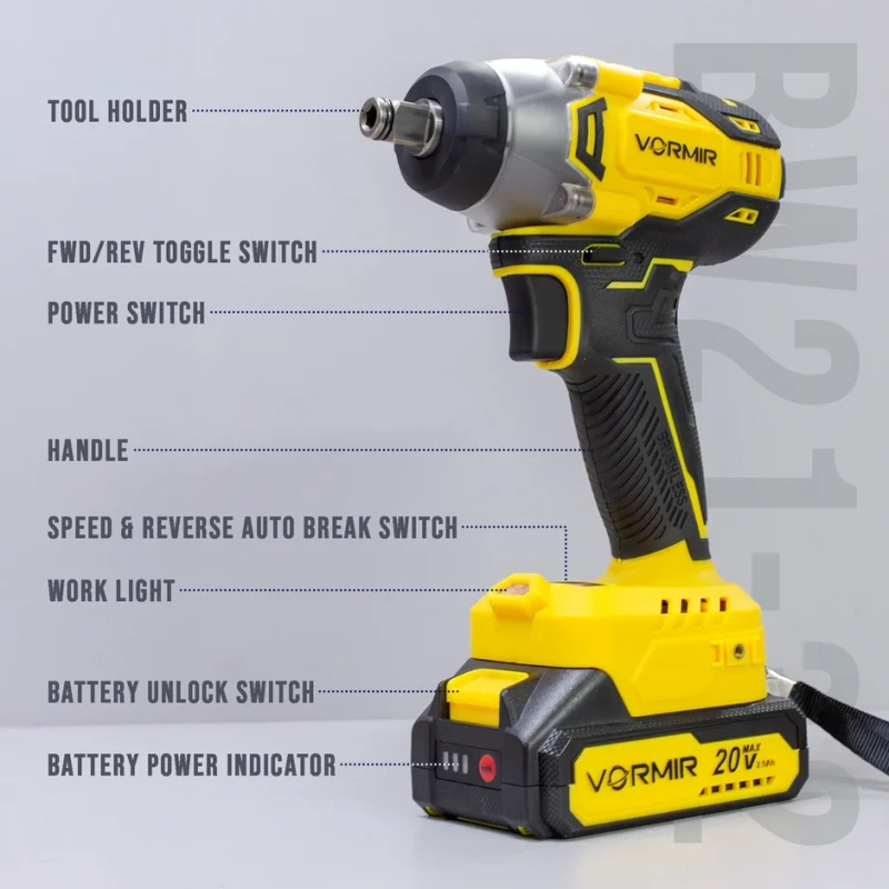 Cordless Impact Wrench VR BW21-32, Brushless, 20V MAX, 320 Nm, 2Ah Battery, 3-Speed | EnvMart