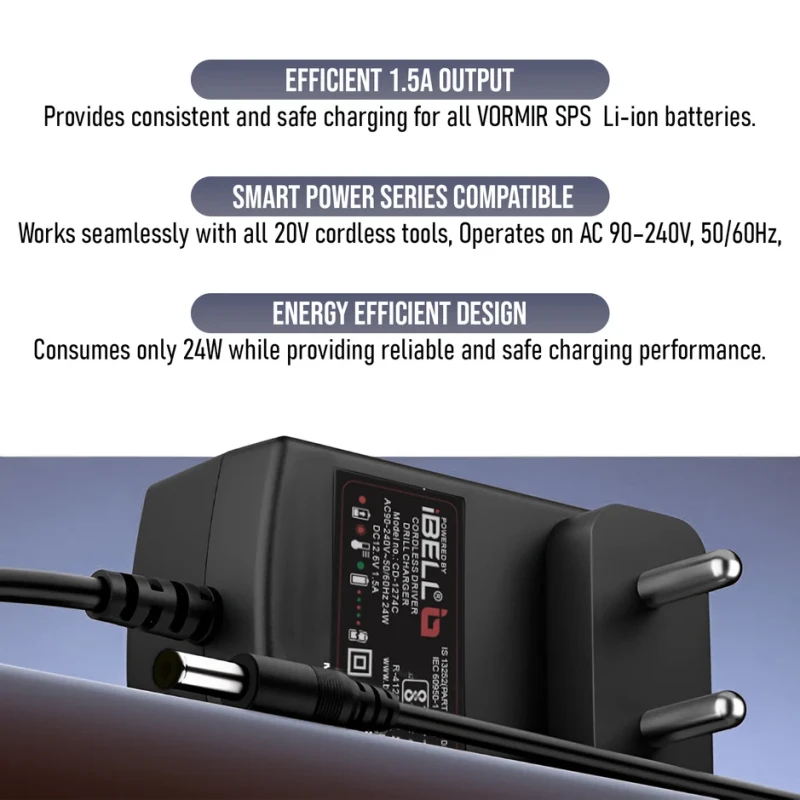 VORMIR LXV1CLN Charger Line 1.3A/1.5A 12.6V 24W – SMART POWER SERIES Cordless Tool Battery Charger | EnvMart