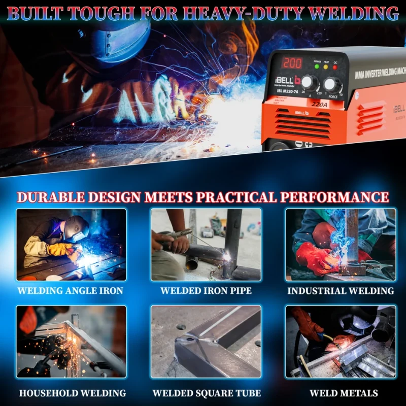 iBELL M220-76 MMA Welding Machine 220A IGBT Inverter, VRD, Hot Start, Portable | EnvMart