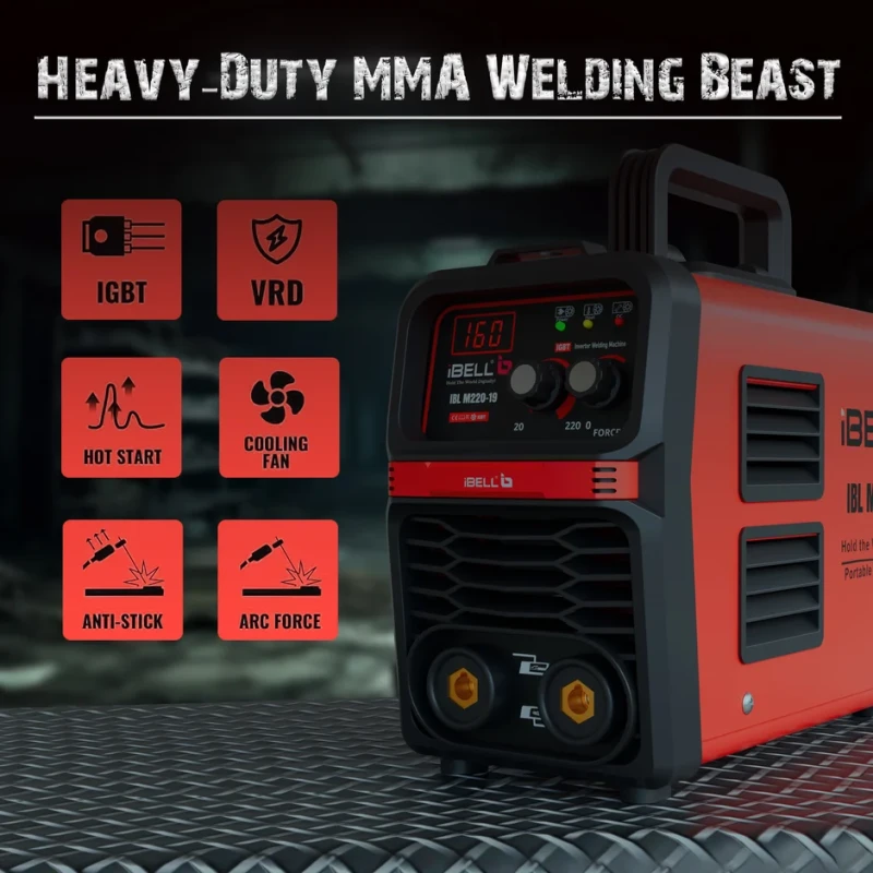 iBELL M220-19 MMA Welding Machine 220A 220V IGBT Inverter VRD Hot Start Anti-Stick | EnvMart