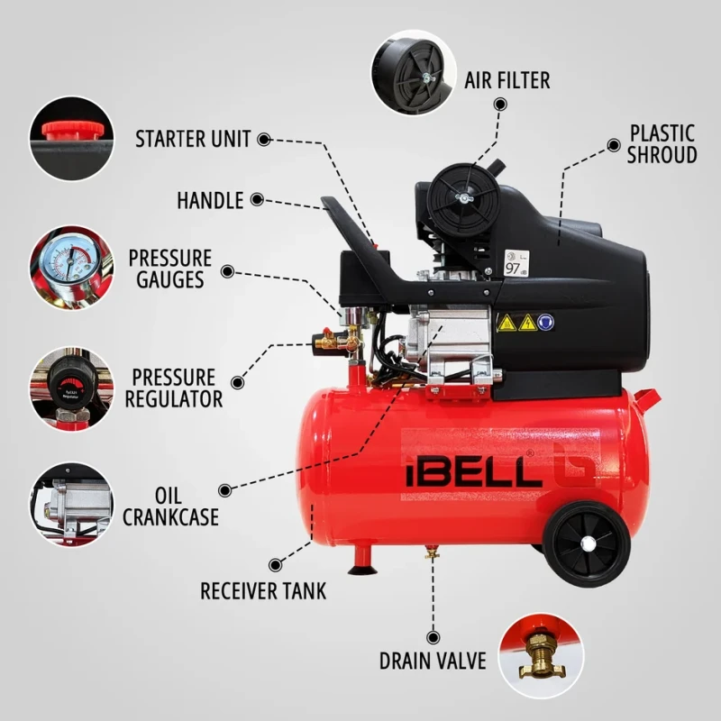 IBL DDC25TL AC25TL Air Compressor 2HP, 1.5KW, 220–240V, 50L | EnvMart
