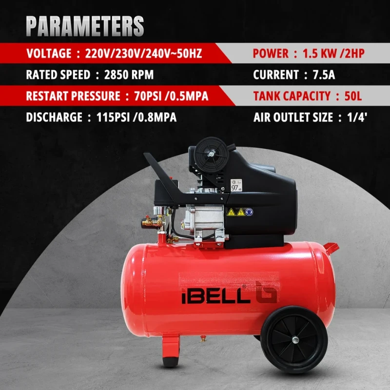 IBL DDC50TL AC50TL Industrial Air Compressor 2HP 1.5kW 50L 220–240V 2850rpm 115PSI | EnvMart