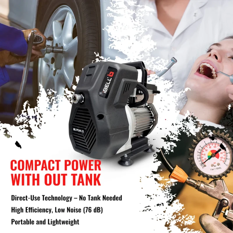 IBL PC64-21 Piston Air Compressor Oil-Free 825W/1000W 200–240V Light Weight | EnvMart