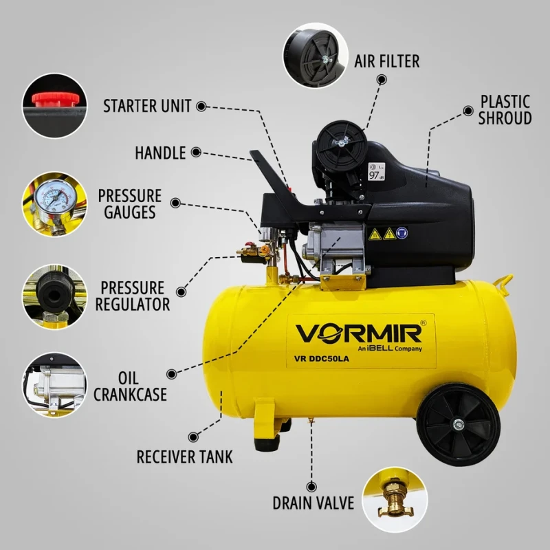 VR DDC50AL Air Compressor 2 HP 50L 220–240V 1.5 kW 2850 RPM | EnvMart
