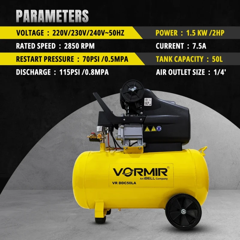 VR DDC50AL Air Compressor 2 HP 50L 220–240V 1.5 kW 2850 RPM | EnvMart