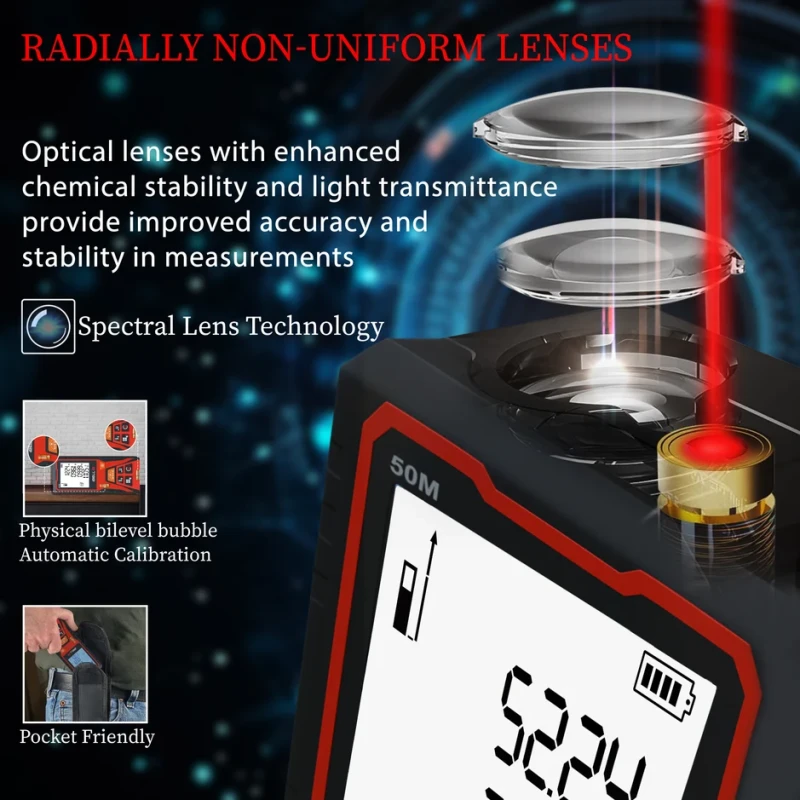 Laser Distance Meter DM50-02, 0.05–50m, ±2.0mm Accuracy, Multi-Mode | EnvMart