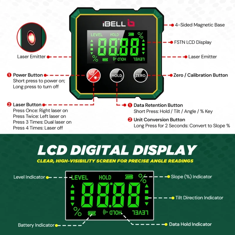 Digital Dipmeter IBL DP4-90 360° Angle Measurement Tool High Accuracy IP54 Type-C Rechargeable | EnvMart