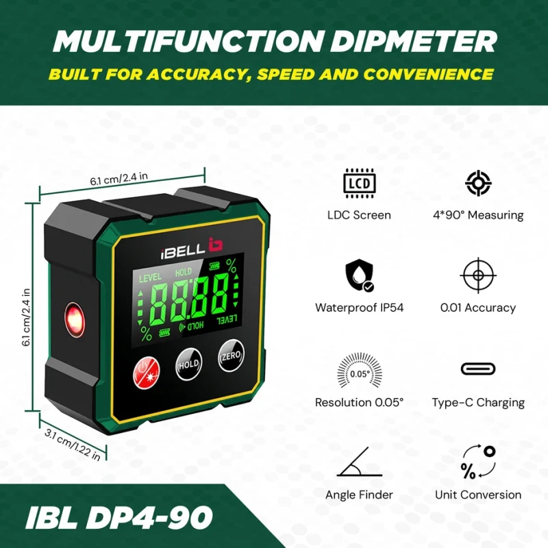 Digital Dipmeter IBL DP4-90 360° Angle Measurement Tool High Accuracy IP54 Type-C Rechargeable | EnvMart
