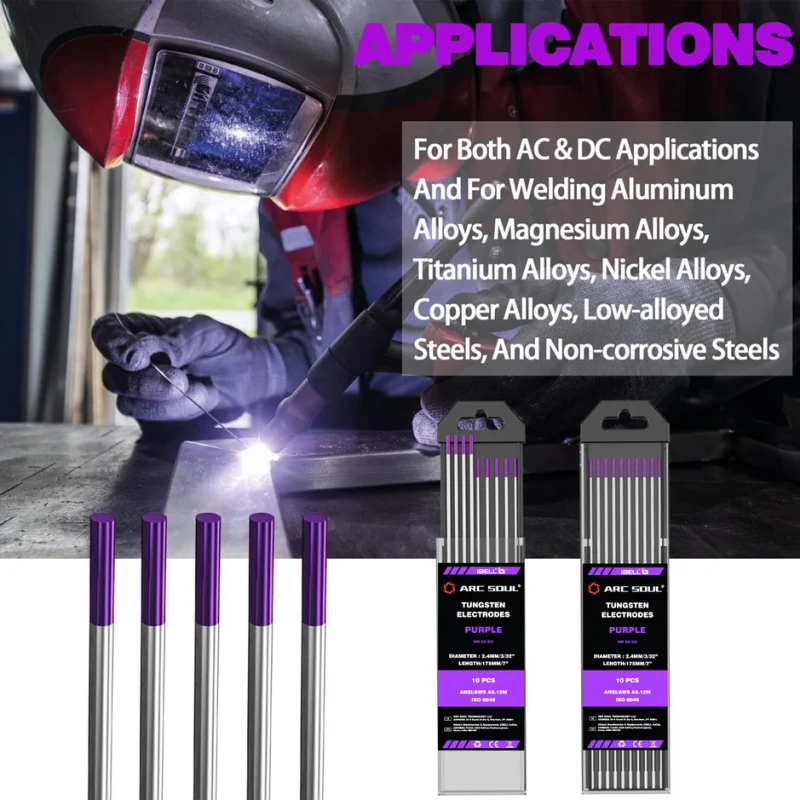 Rare Earth Oxide Tungsten Electrode Set 2.4x175 mm Purple 10 Pcs Industrial Welding | EnvMart