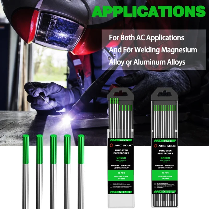 Pure Tungsten Electrode Green 2.4mm x 175mm AC DC 10 Pc Welding | EnvMart