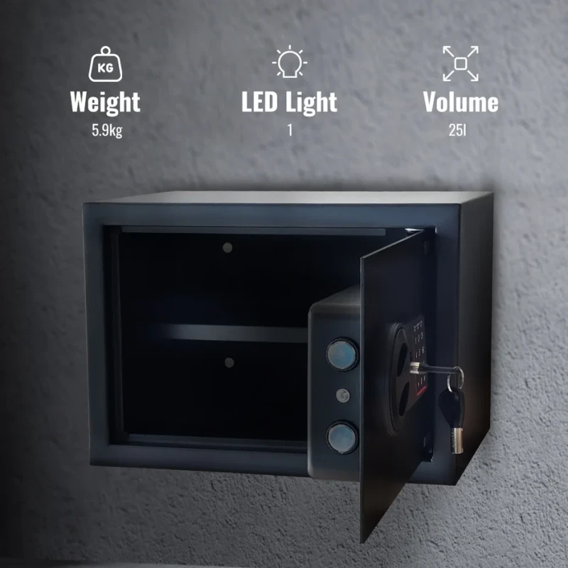Electronic Safe Locker 25B, 16.4L, Steel, LED Light, External Battery | EnvMart