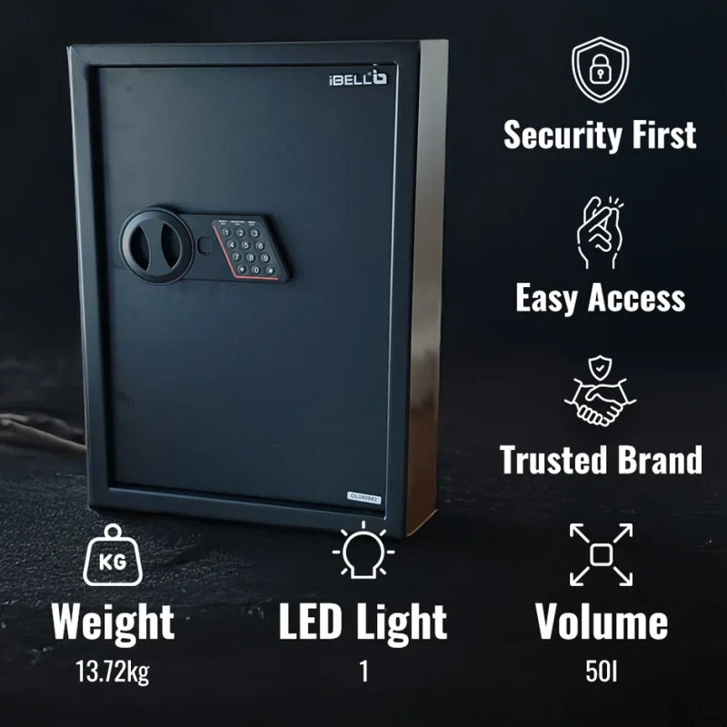 Electronic Safe Locker 50B Reinforced Steel, 43.1L, LED Illumination, Emergency Key | EnvMart