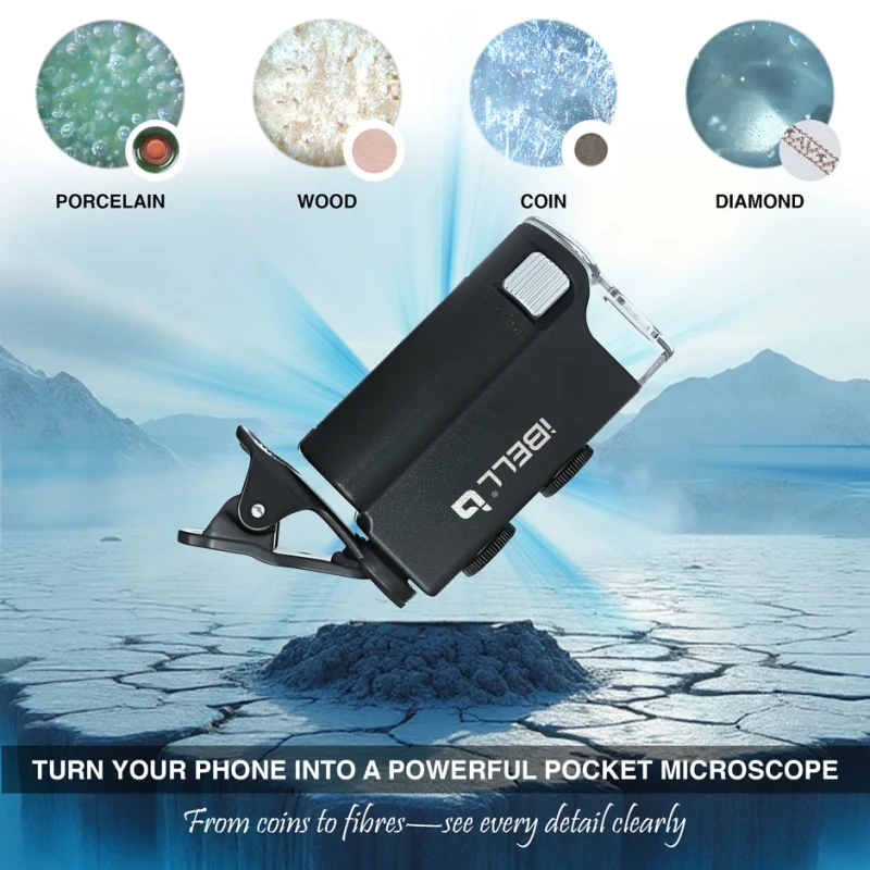 iBELL ML60-10 Mini Pocket Microscope 60X–100X Adjustable Magnification, Optical Glass, LED Light | EnvMart