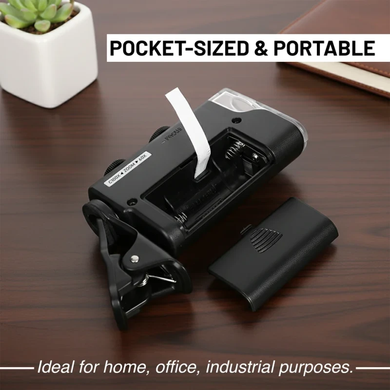 iBELL ML60-10 Mini Pocket Microscope 60X–100X Adjustable Magnification, Optical Glass, LED Light | EnvMart