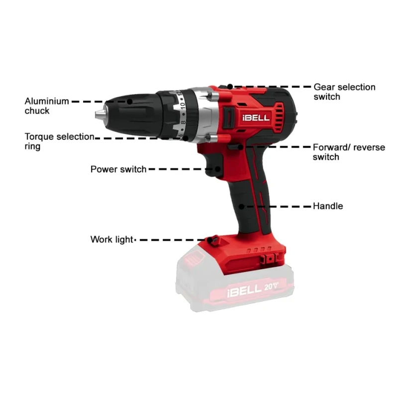 CD20-30 Cordless Impact Drill, 20V Brushed Motor, 10mm Chuck | EnvMart